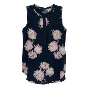 PJK Patterson J Kincaid Black Silk Floral Sleeveless Popover Blouse Sz M